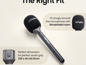 Digitek® (DHMA-101 Wireless Handheld Interview Adapter with Foam Windshield - Reduce Wind Noise, Compatible with DWM 101 & Others Wireless GO Trensmitter - Plug n Play for Outdoor Interviews & More
