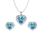 925 Sterling Silver Sky Blue Heart Pendant Earring Chain Jewellery Set | Rhodium Plated, Swiss Zirconia | Gift for Women & Girls