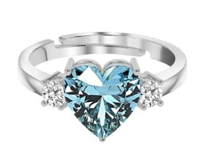 925 Sterling Silver Heart Stone Ring with Adjustable Band | Gift for Women Wife Girls