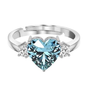 925 Sterling Silver Heart Stone Ring with Adjustable Band | Gift for Women Wife Girls